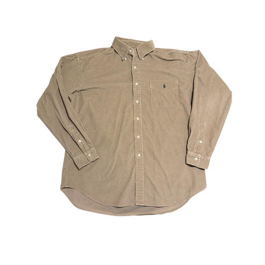 Vintage 90s Ralph Lauren Mens Blaire Beige Long Sleeve Button Down Coduroy Size XL