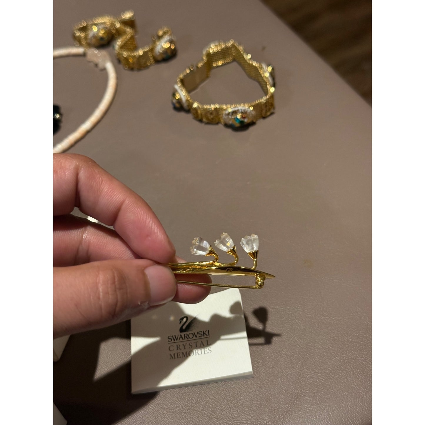Swarovski Crystal Memories Lily of the Valley Brooch Pin Gold Plated Boxed