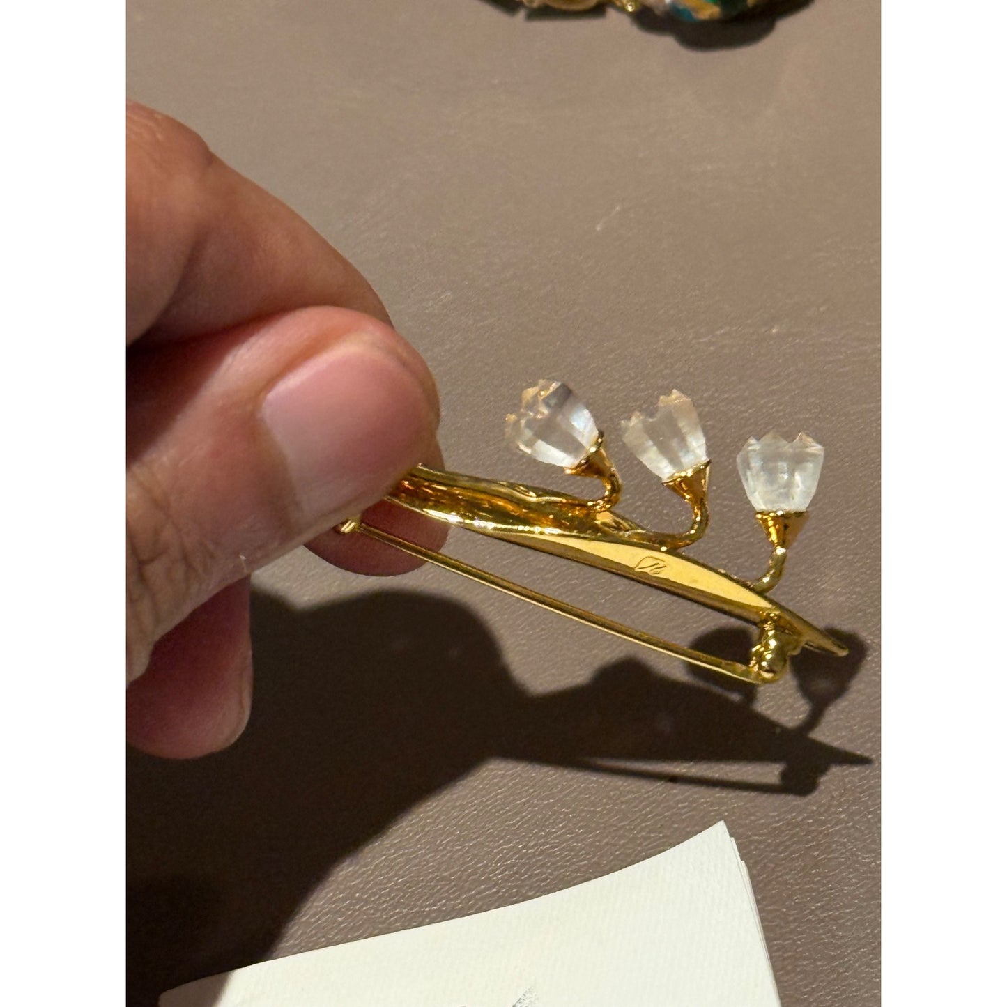 Swarovski Crystal Memories Lily of the Valley Brooch Pin Gold Plated Boxed