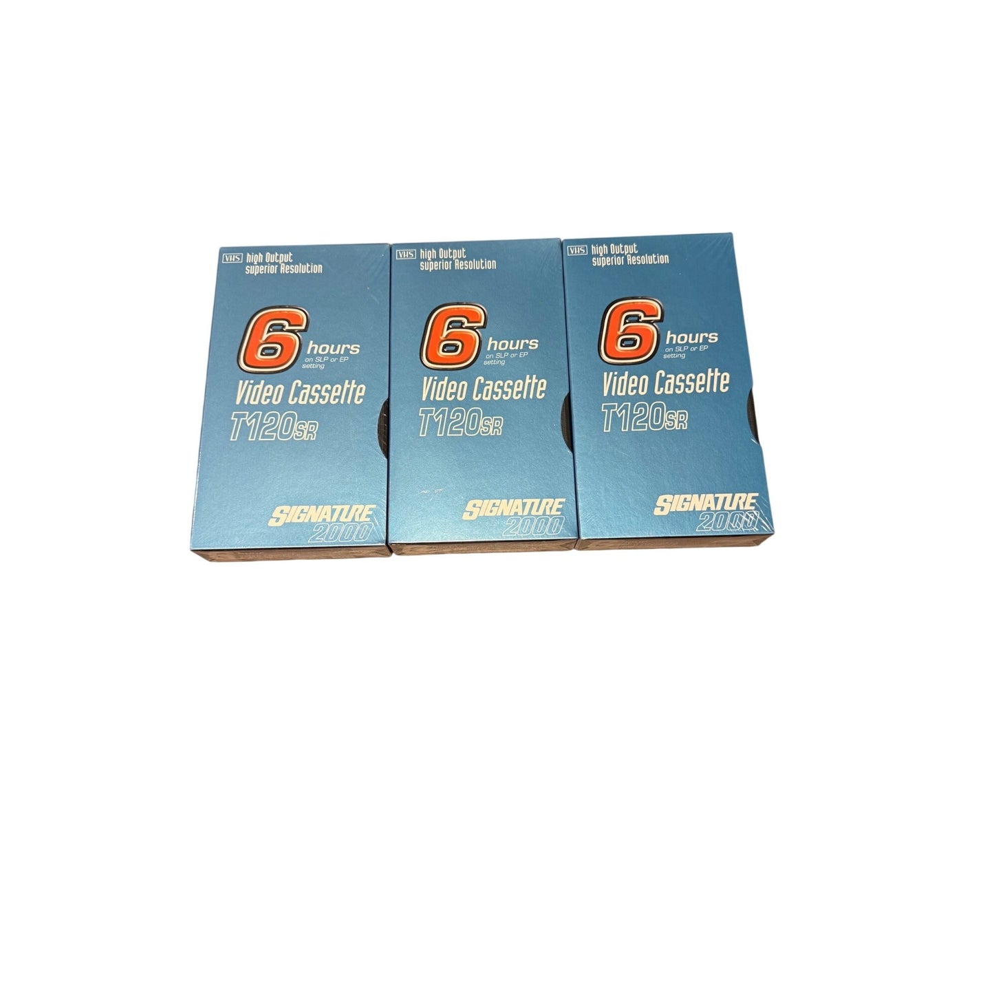 Set of 3 Signature 2000 T-120SR Blank VHS Video Cassettes 6 Hour Tapes