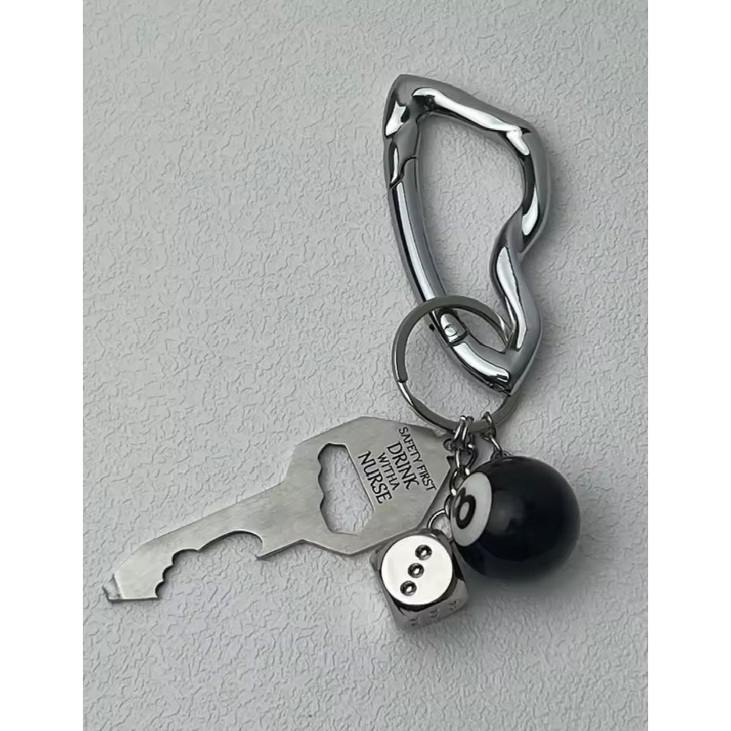 Chrome Metal Carabiner Modern Futuristic Mountaineering Utility Key Hiking Chain