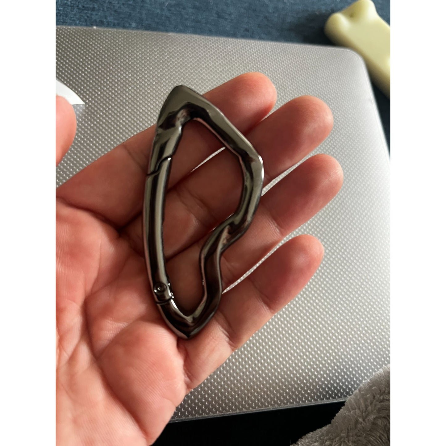 Chrome Metal Carabiner Modern Futuristic Mountaineering Utility Key Hiking Chain