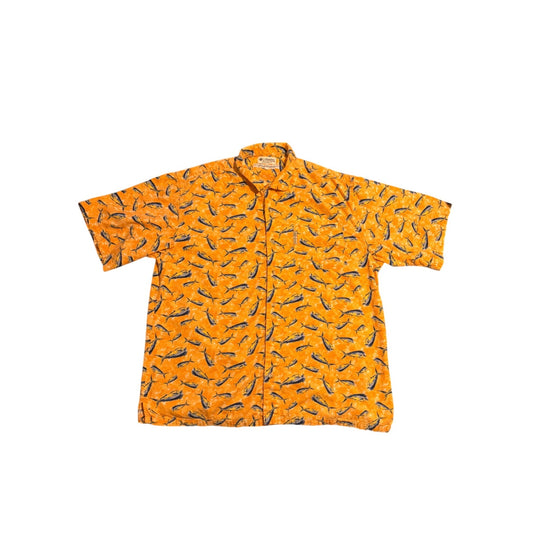 Columbia Men’s Tropical Beach Fish Yellow Short Sleeve Button Up Shirt – Size XL