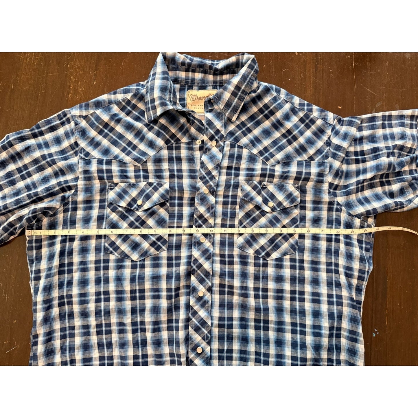 Wrangler Western Snap Shirt Men's XL Blue Plaid Short Sleeve Pearl Snap