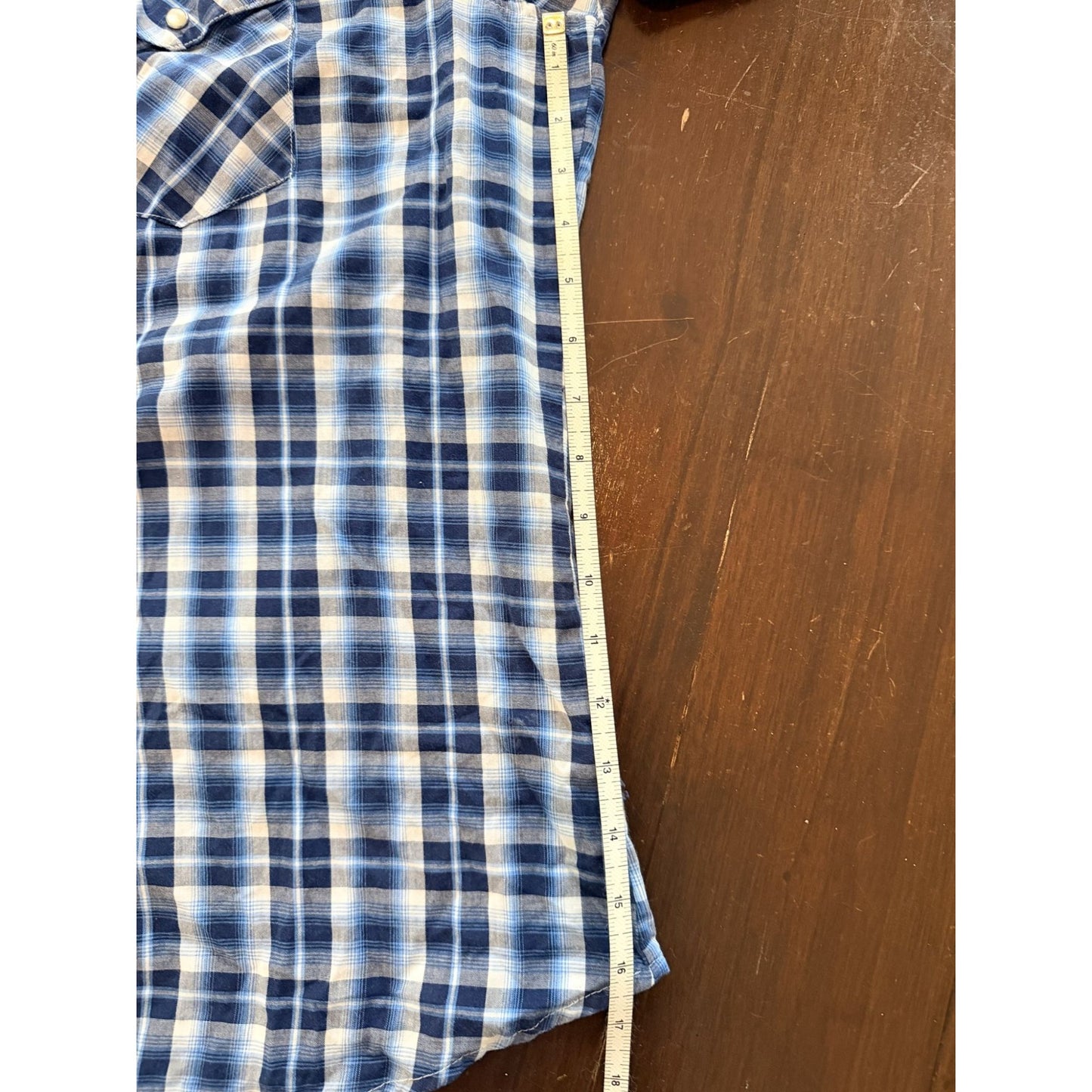 Wrangler Western Snap Shirt Men's XL Blue Plaid Short Sleeve Pearl Snap