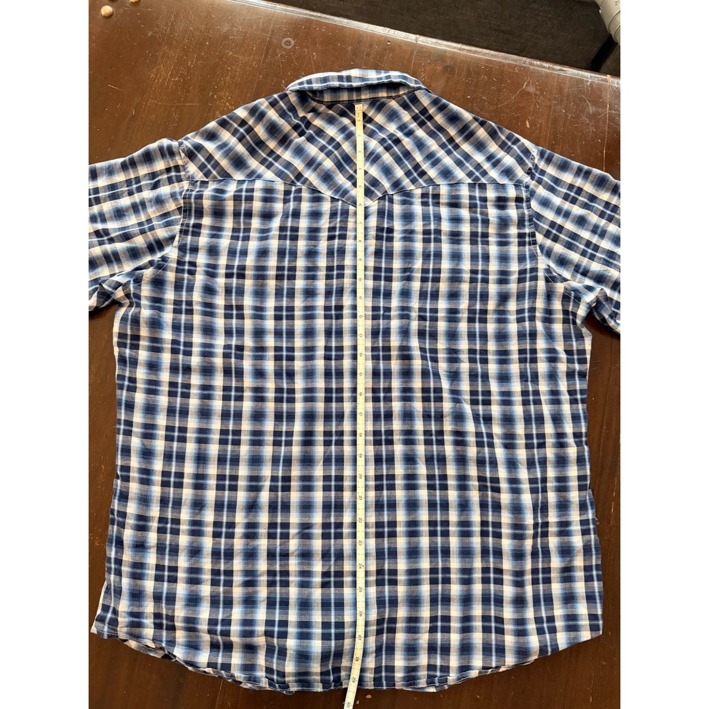 Wrangler Western Snap Shirt Men's XL Blue Plaid Short Sleeve Pearl Snap