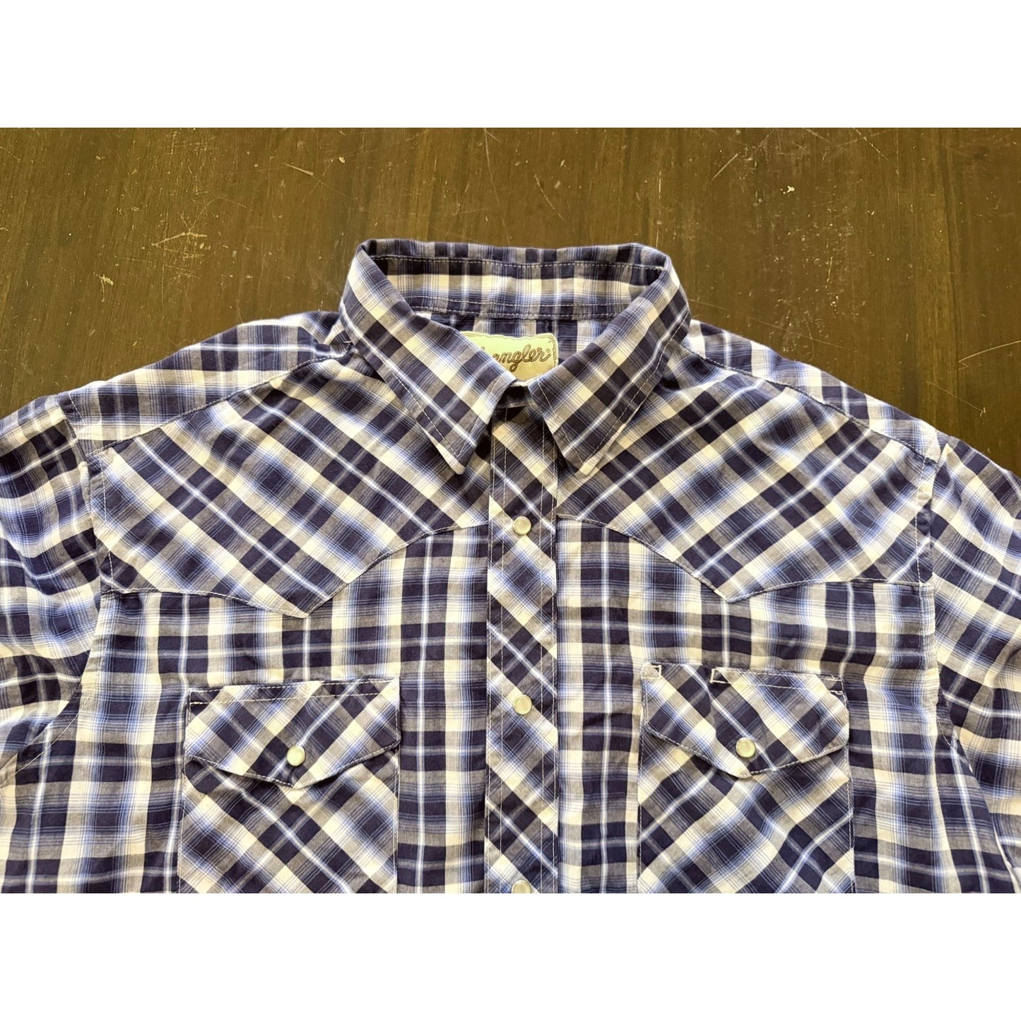 Wrangler Western Snap Shirt Men's XL Blue Plaid Short Sleeve Pearl Snap