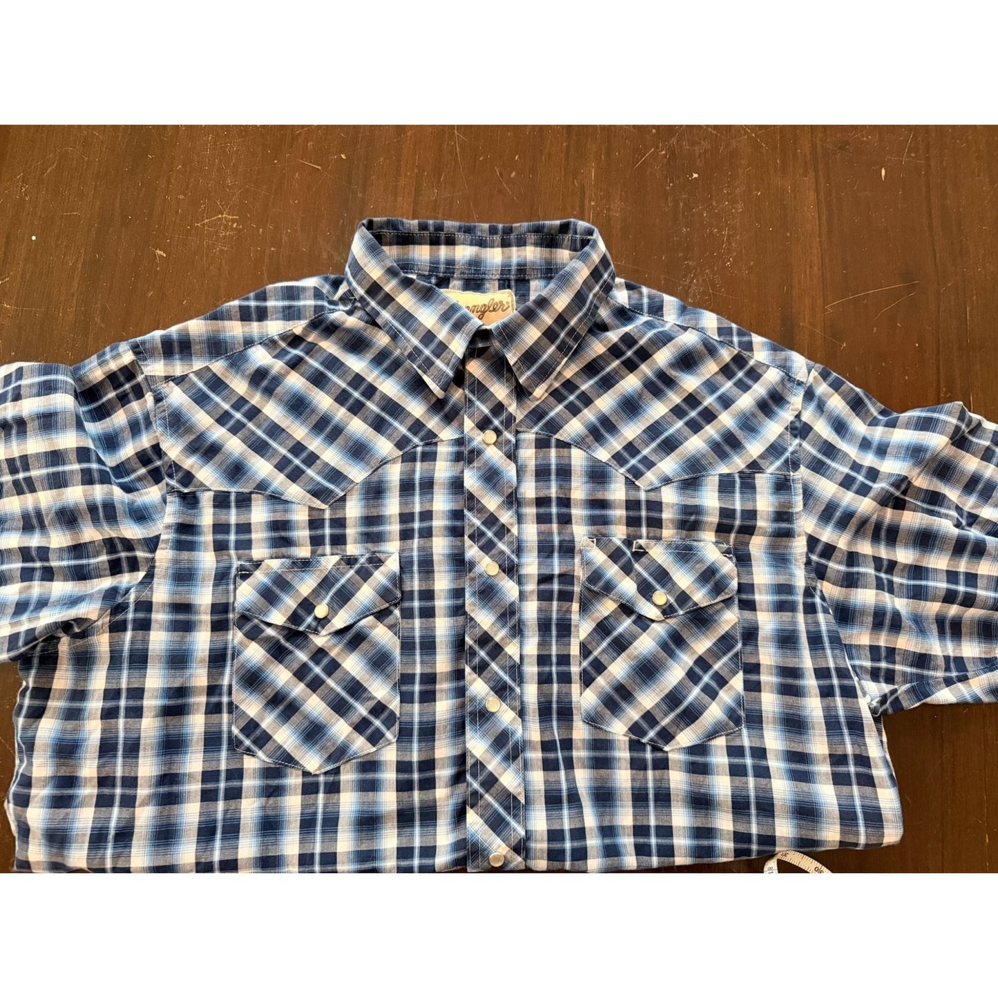 Wrangler Western Snap Shirt Men's XL Blue Plaid Short Sleeve Pearl Snap