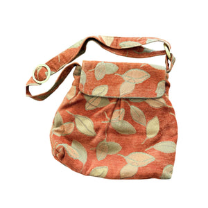Vintage Tapestry Crossbody Bag Rust Orange Leaf Print Boho Slouchy Hobo Purse
