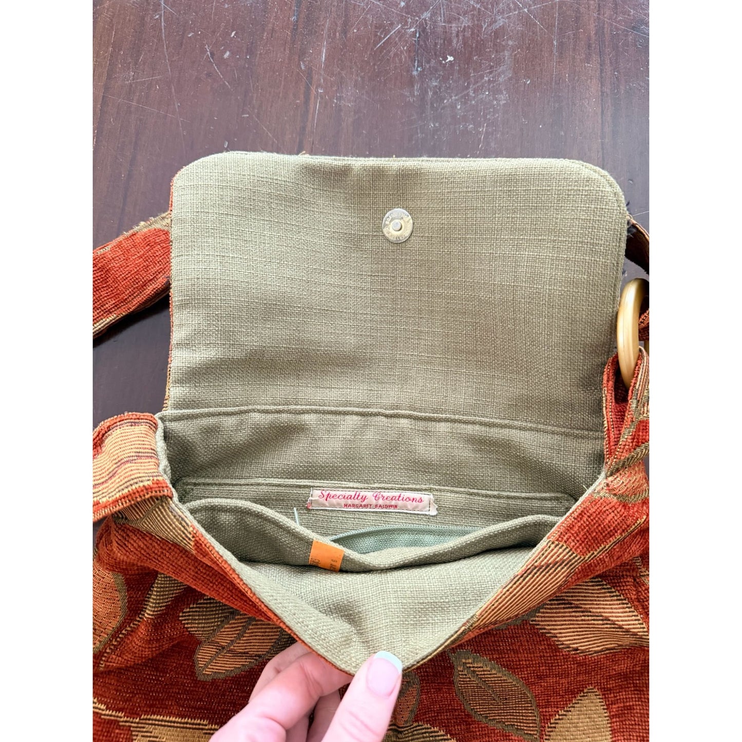 Vintage Tapestry Crossbody Bag Rust Orange Leaf Print Boho Slouchy Hobo Purse