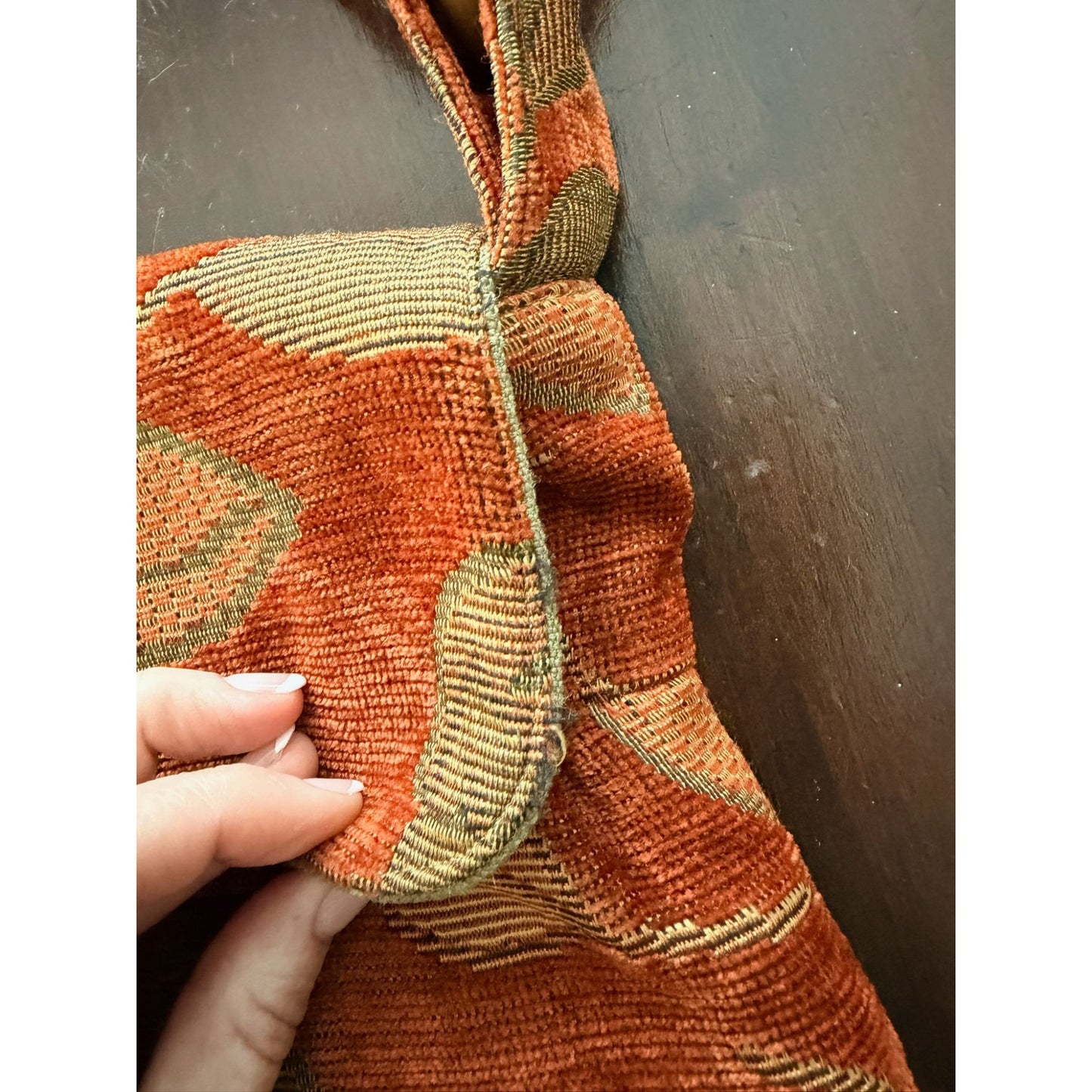 Vintage Tapestry Crossbody Bag Rust Orange Leaf Print Boho Slouchy Hobo Purse