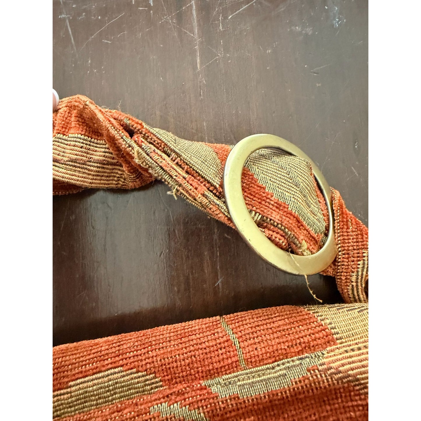 Vintage Tapestry Crossbody Bag Rust Orange Leaf Print Boho Slouchy Hobo Purse