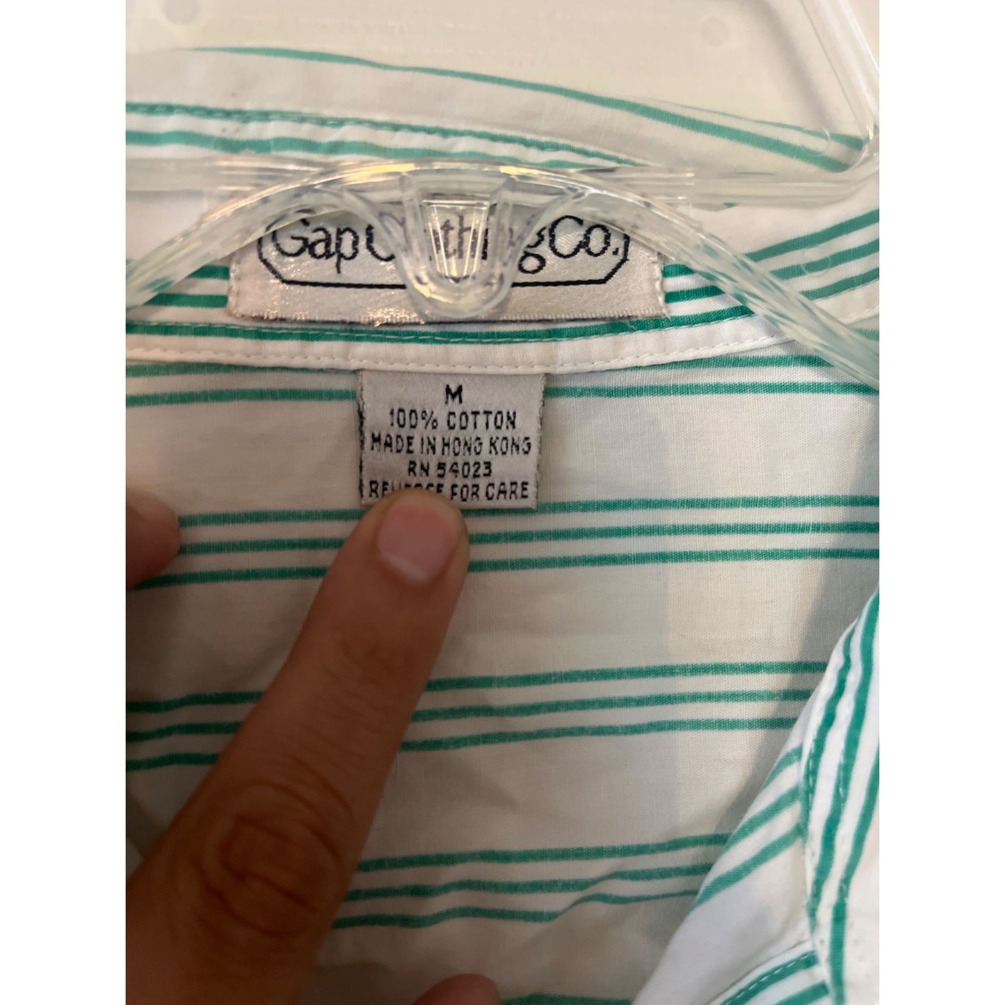 Gap Clothing Co Preppy Casual Striped Button Up Shirt Green White Men's Size M