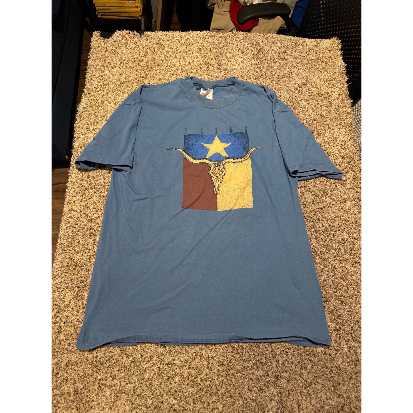 Vintage Hanes Texas Longhorn Skull Graphic T-Shirt Men's XL Blue Western Tee