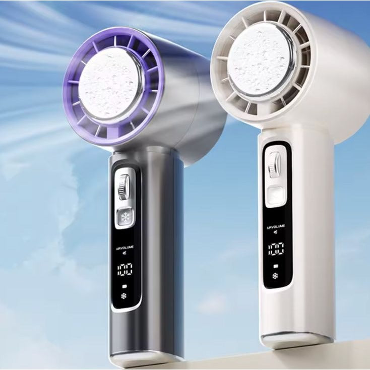 Handheld Semiconductor Cooling Fan USB Rechargeable 3000mAh Gray Purple