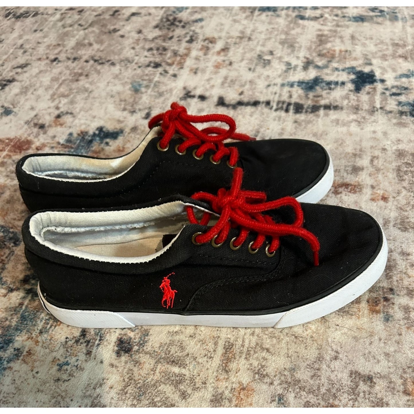 Polo Ralph Lauren Mens Red Lace Up Black Upper Sneakers Size 4.5