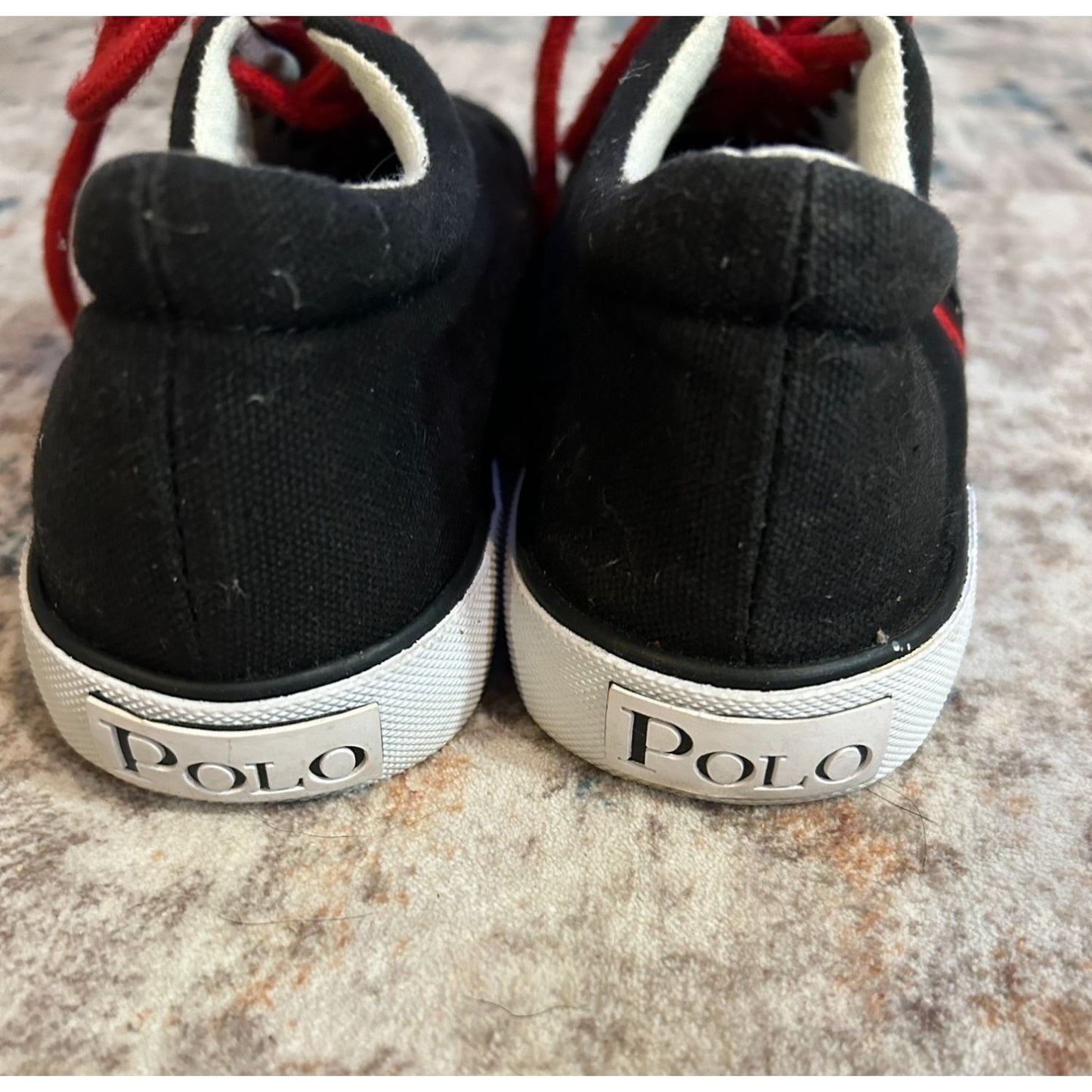 Polo Ralph Lauren Mens Red Lace Up Black Upper Sneakers Size 4.5