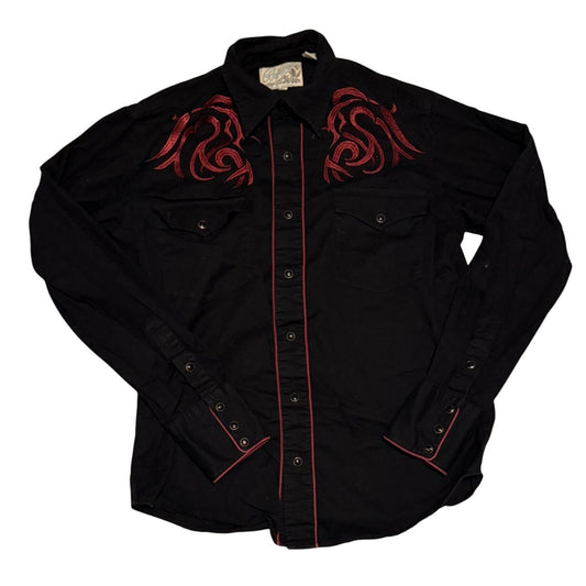 Black jacket with red embroidery on a white background