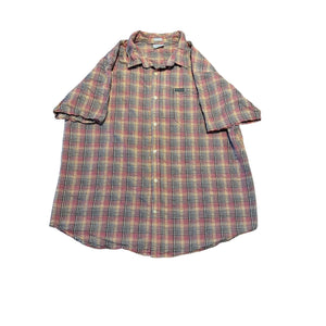 Columbia Red Multicolor Check Button Shirt Men's XL Regular Fit Short Sleeve