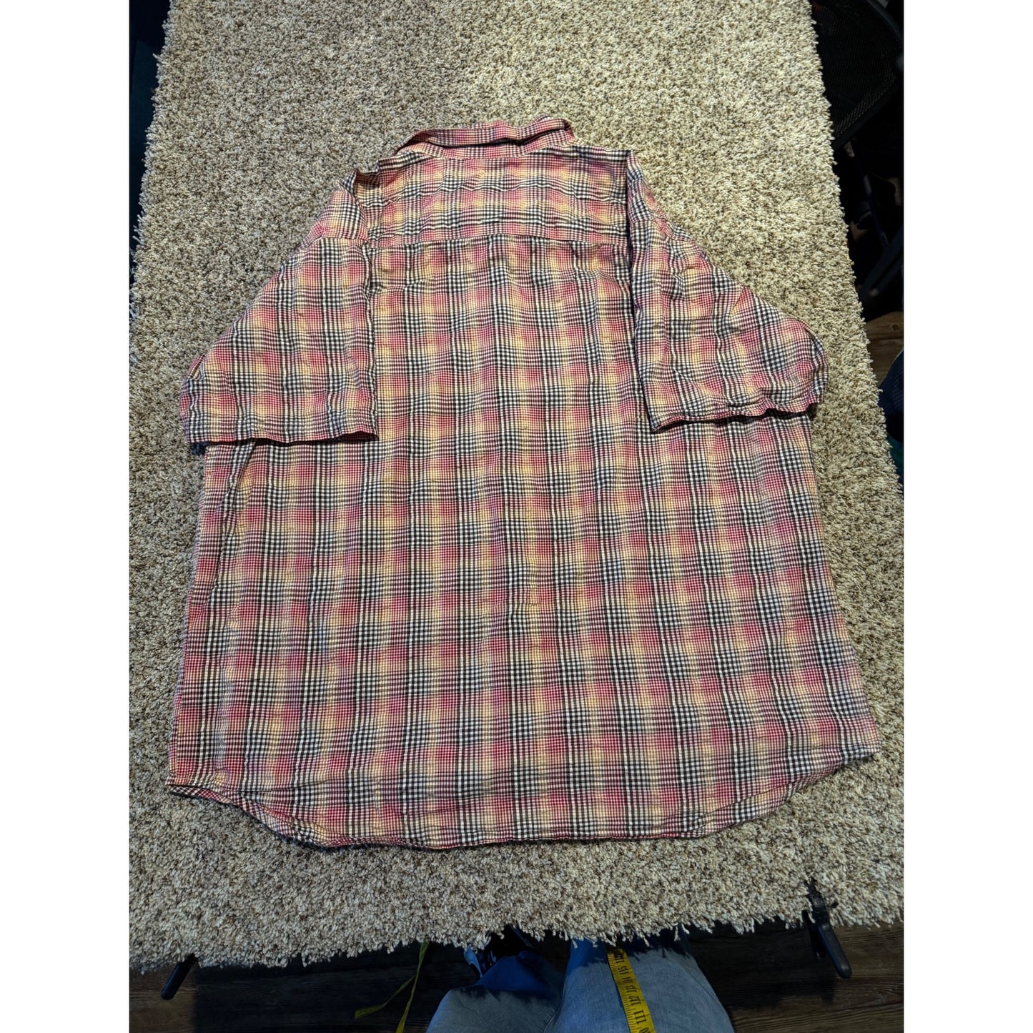 Columbia Red Multicolor Check Button Shirt Men's XL Regular Fit Short Sleeve