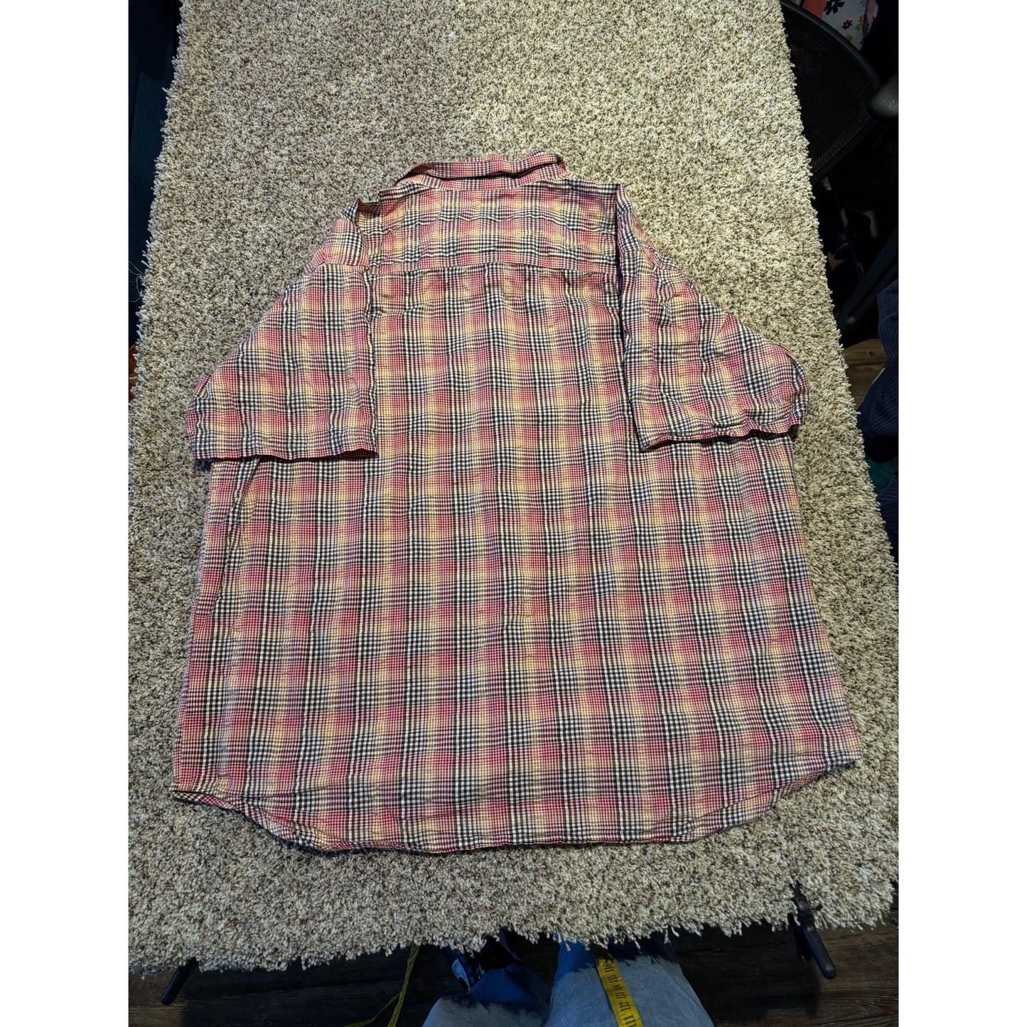 Columbia Red Multicolor Check Button Shirt Men's XL Regular Fit Short Sleeve