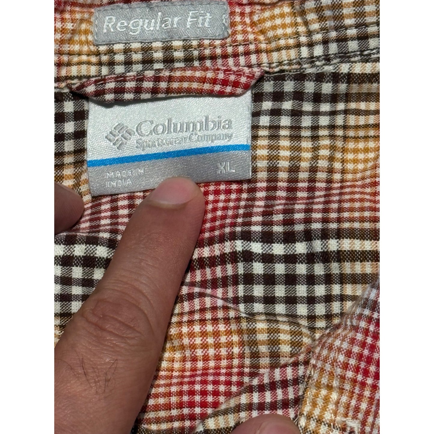 Columbia Red Multicolor Check Button Shirt Men's XL Regular Fit Short Sleeve