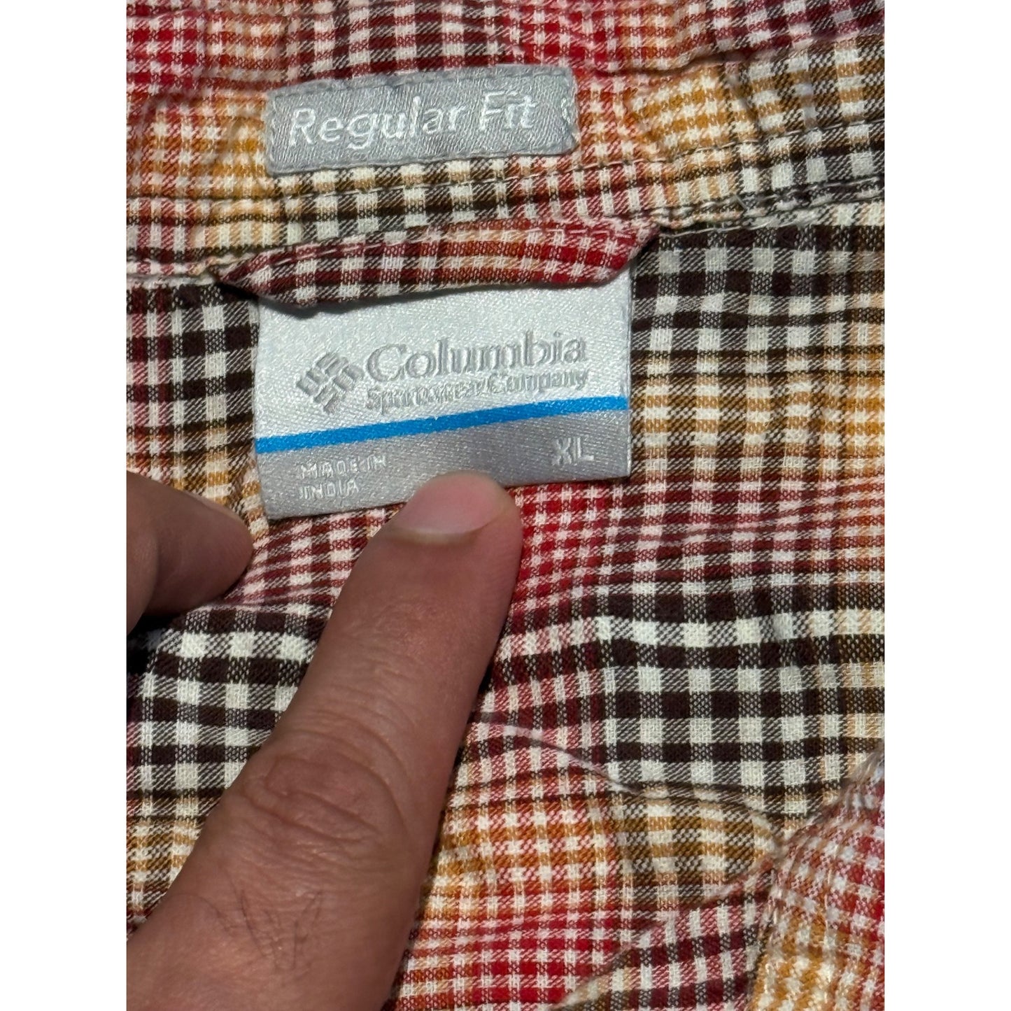 Columbia Red Multicolor Check Button Shirt Men's XL Regular Fit Short Sleeve