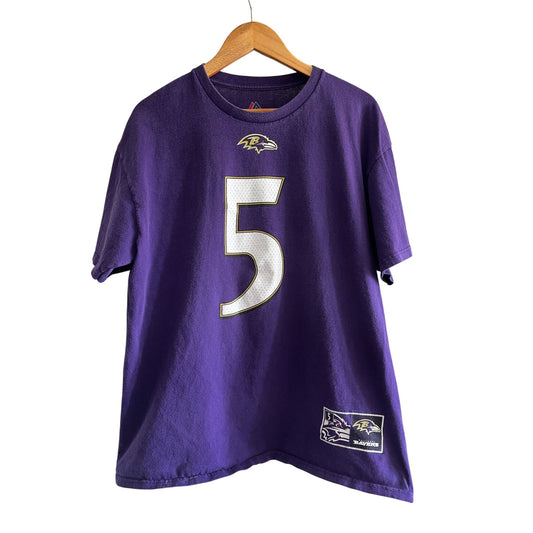 Majestic NFL Jersey Ravens Flacco #5 Short Sleeve T-Shirt Purple Mens Size XL